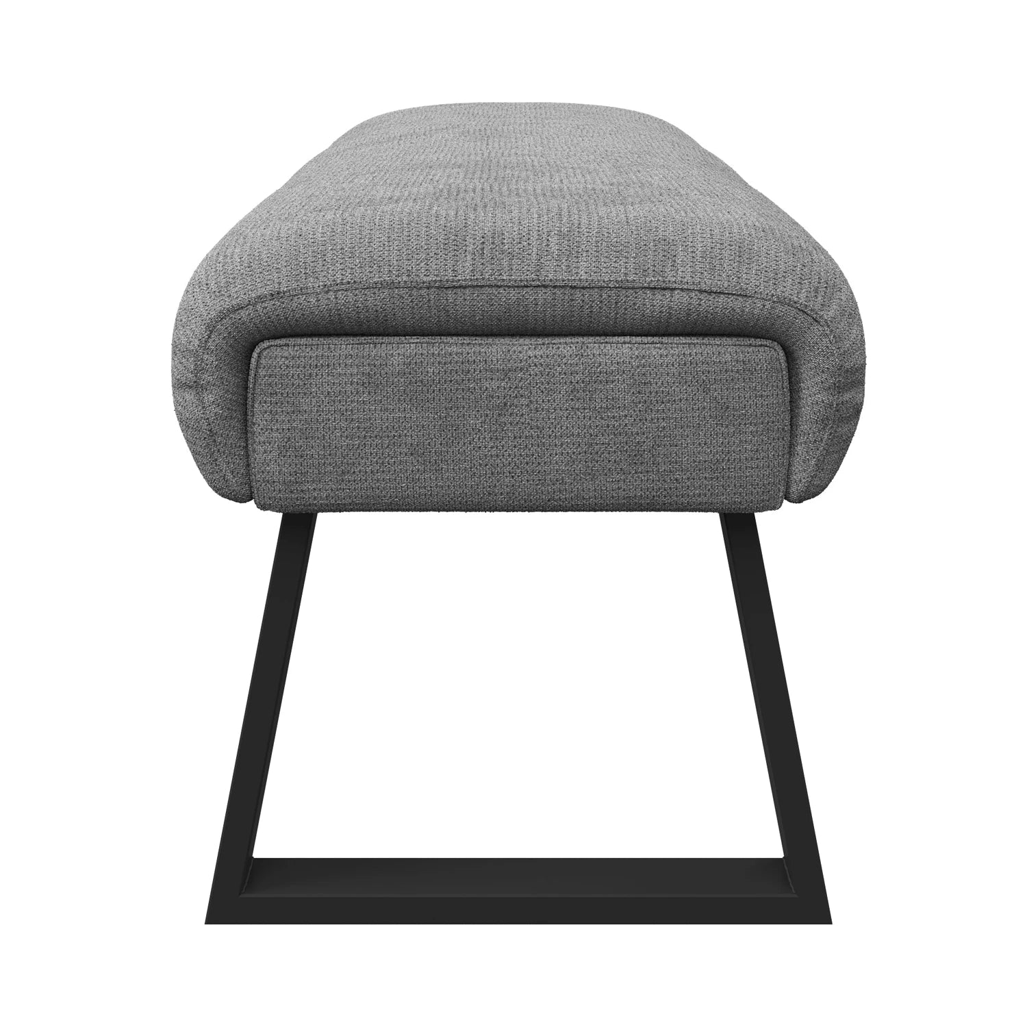 alt="Close-up of Cerutti grey backless dining bench quilted fabric seating"