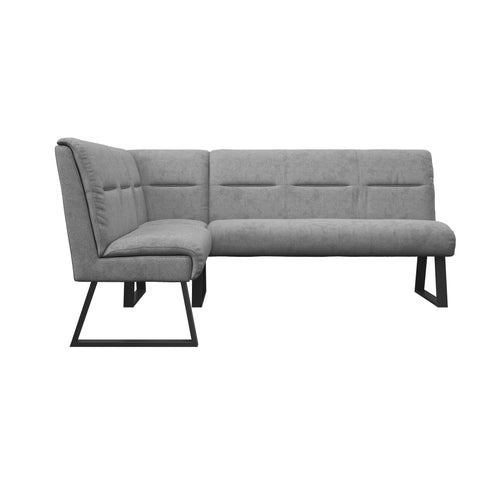 alt="Cerutti corner dining bench showing quilted grey fabric upholstery and corner seating design"