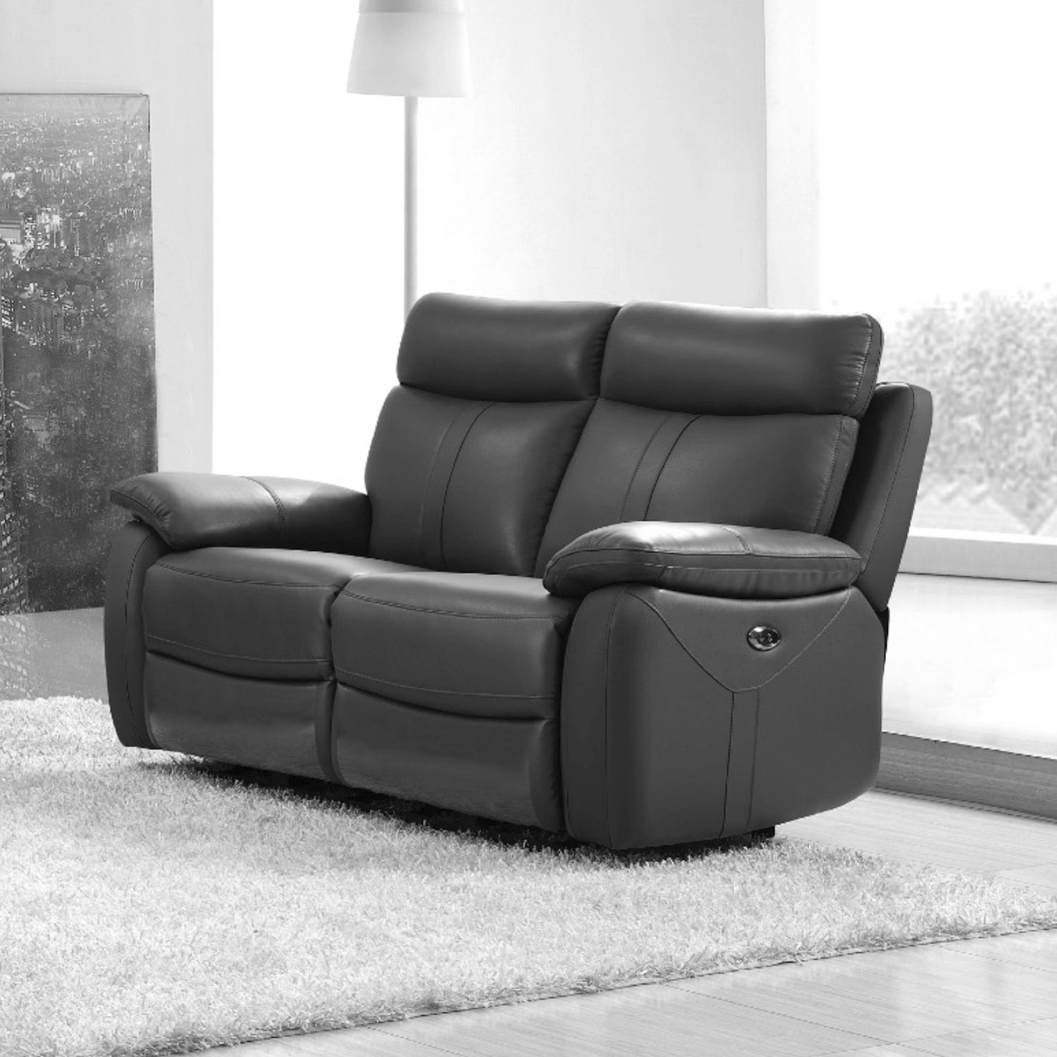 Chatburn Dark Grey Leather Electric Recliner Sofa