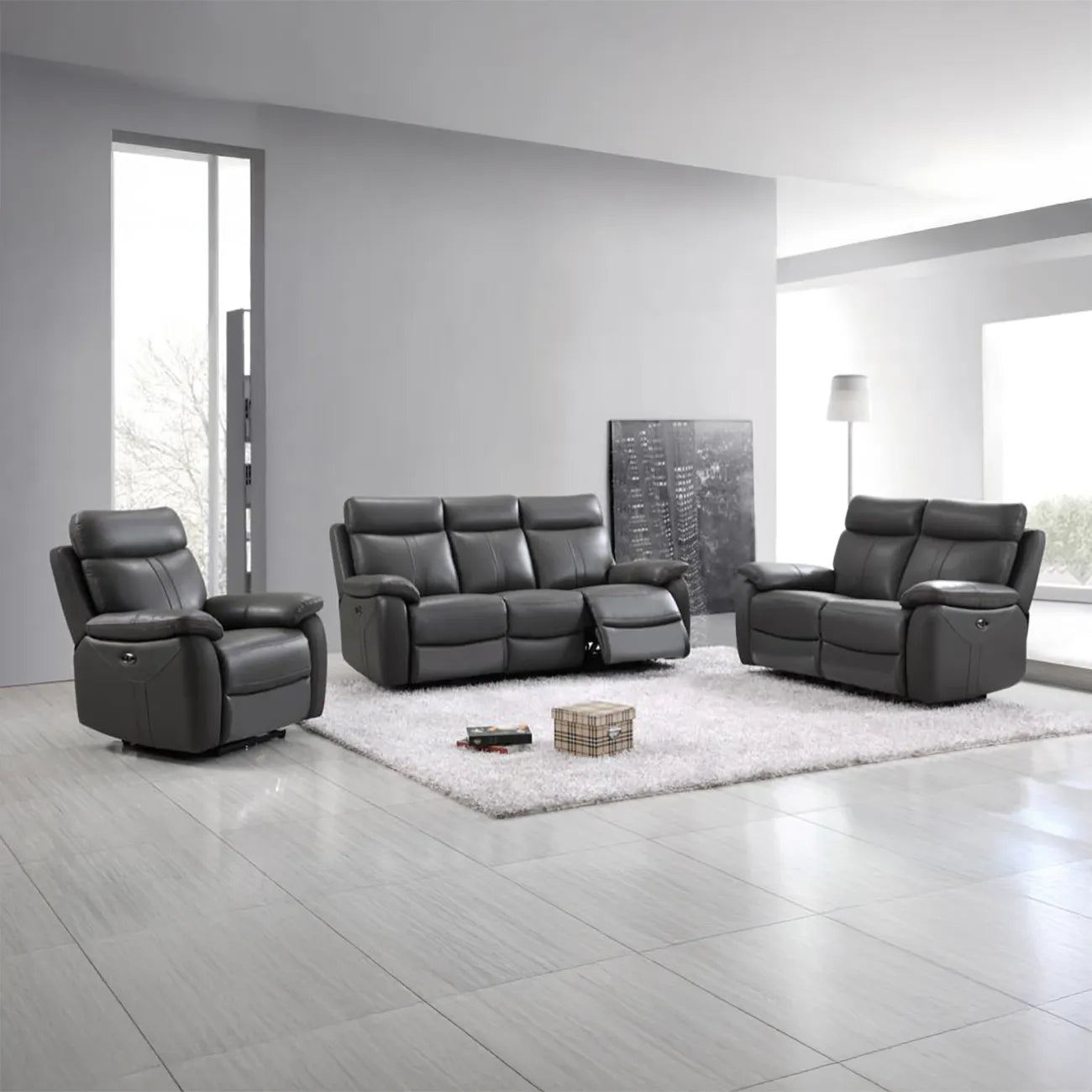 Chatburn Dark Grey Leather Electric Recliner Armchair