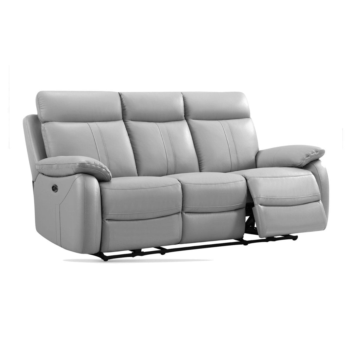 Chatburn Light Grey Leather Electric Recliner Sofa - Pendle Village Furniture