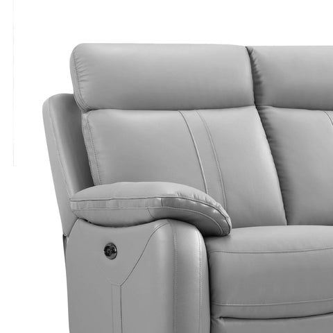 Chatburn Light Grey Leather Electric Recliner Sofa - Pendle Village Furniture