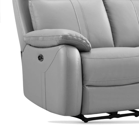 Chatburn Light Grey Leather Electric Recliner Sofa - Pendle Village Furniture