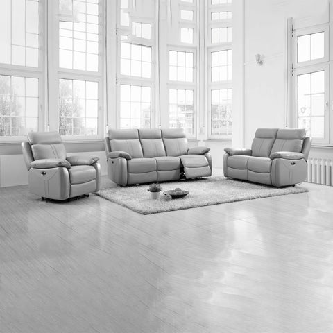 Chatburn Light Grey Leather Electric Recliner Sofa - Pendle Village Furniture