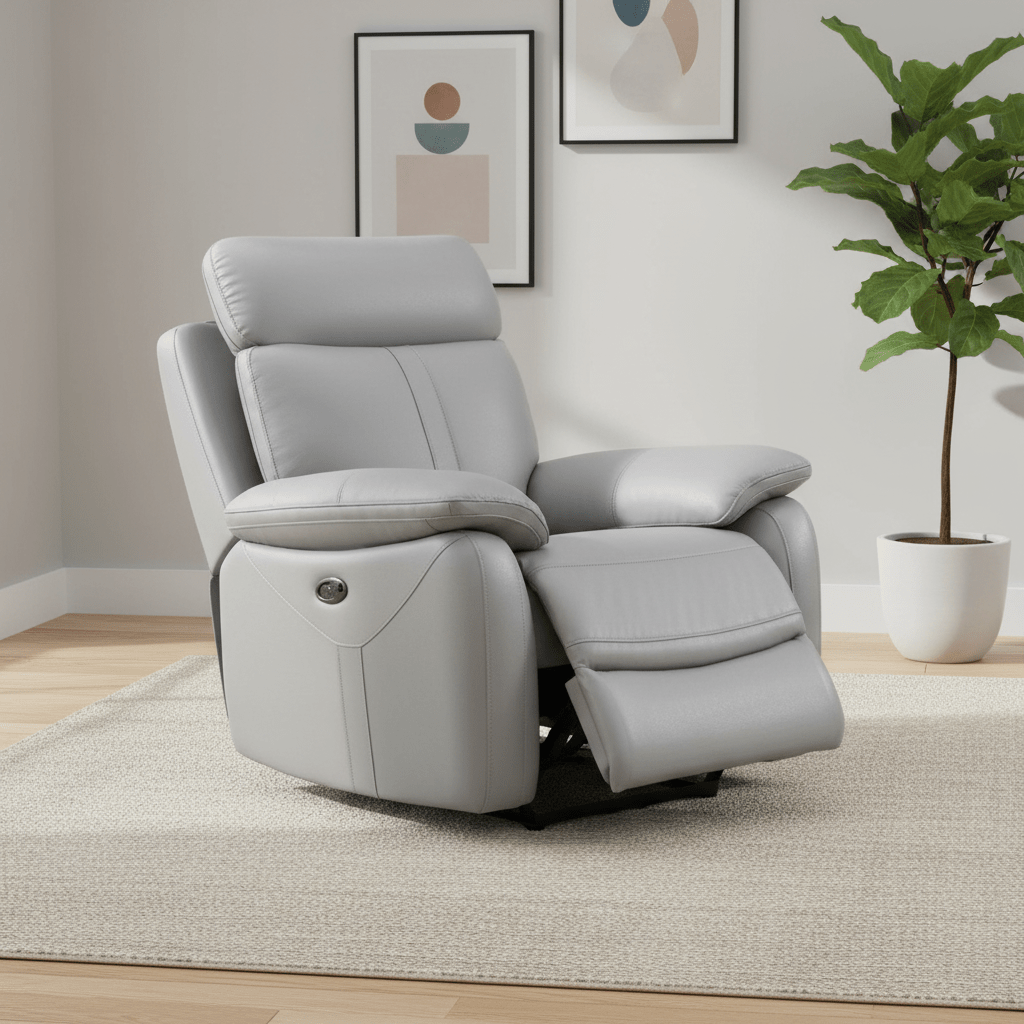 Chatburn Light Grey Leather Electric Recliner Armchair