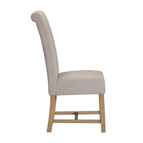 Chateau Hing Back Beige upholstered chair with wooden legs on a white background
