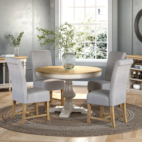 Chateau Grey & Rustic Pine Round Dining Table Set with 4 Chairs
