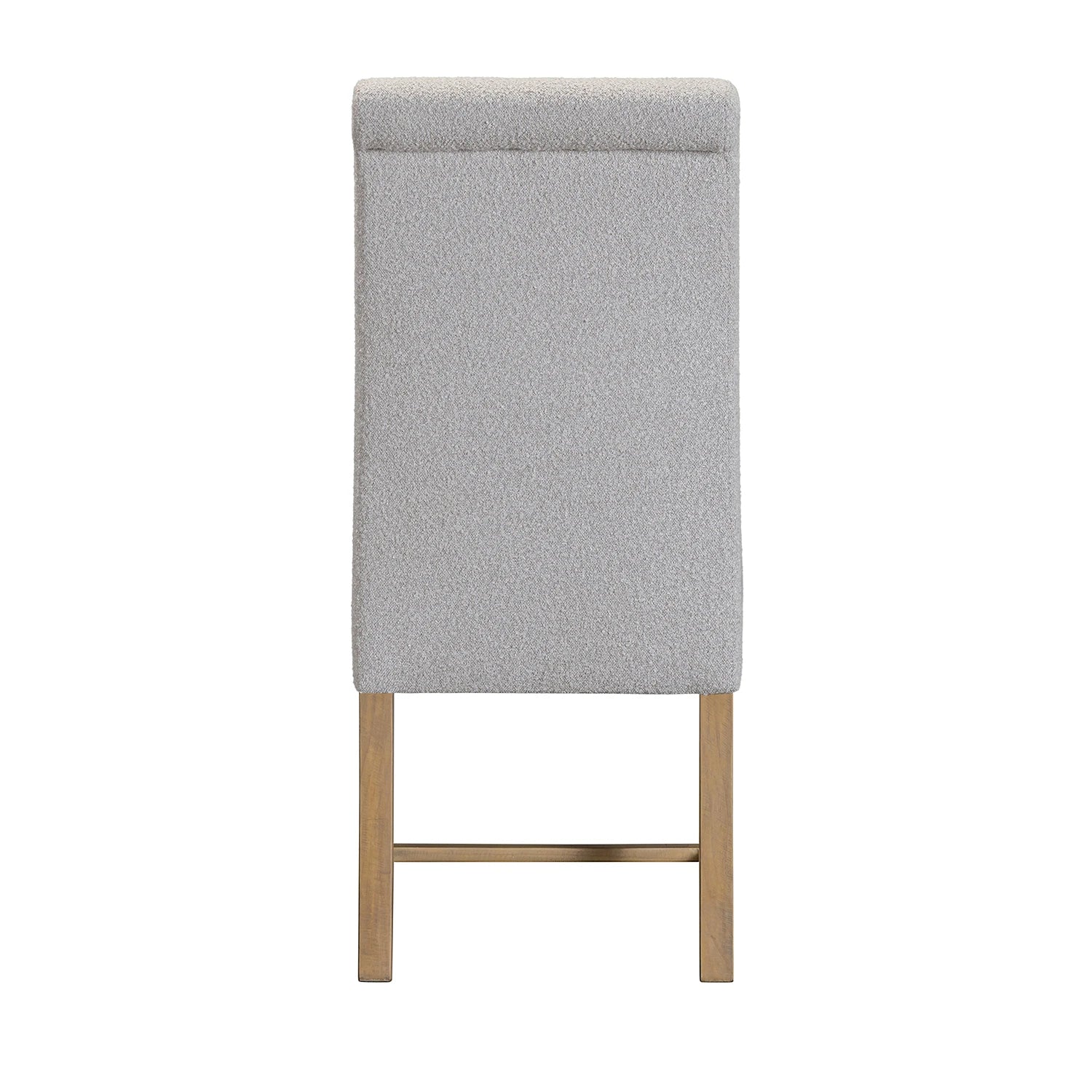 A tall, rectangular upholstered chair with a light gray textured fabric backrest and light wood legs, shown against a plain white background.