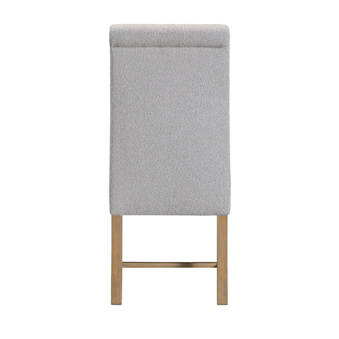 A tall, rectangular upholstered chair with a light gray textured fabric backrest and light wood legs, shown against a plain white background.