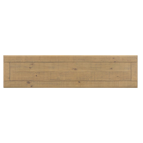 Top view of A rustic-style wooden dining bench with turned pedestal legs and a front support rail, shown against a plain white background.