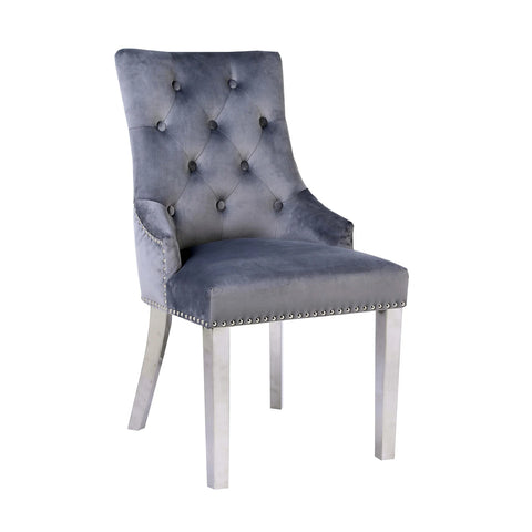 Madrid Grey Marble Dining Table with Chelsea Grey Velvet Dining Chairs - Pendle Village Furniture
