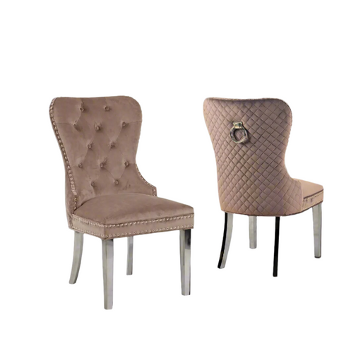 Chennai Set of 4 Velvet Quilted Dining Chairs - Front and Back View  