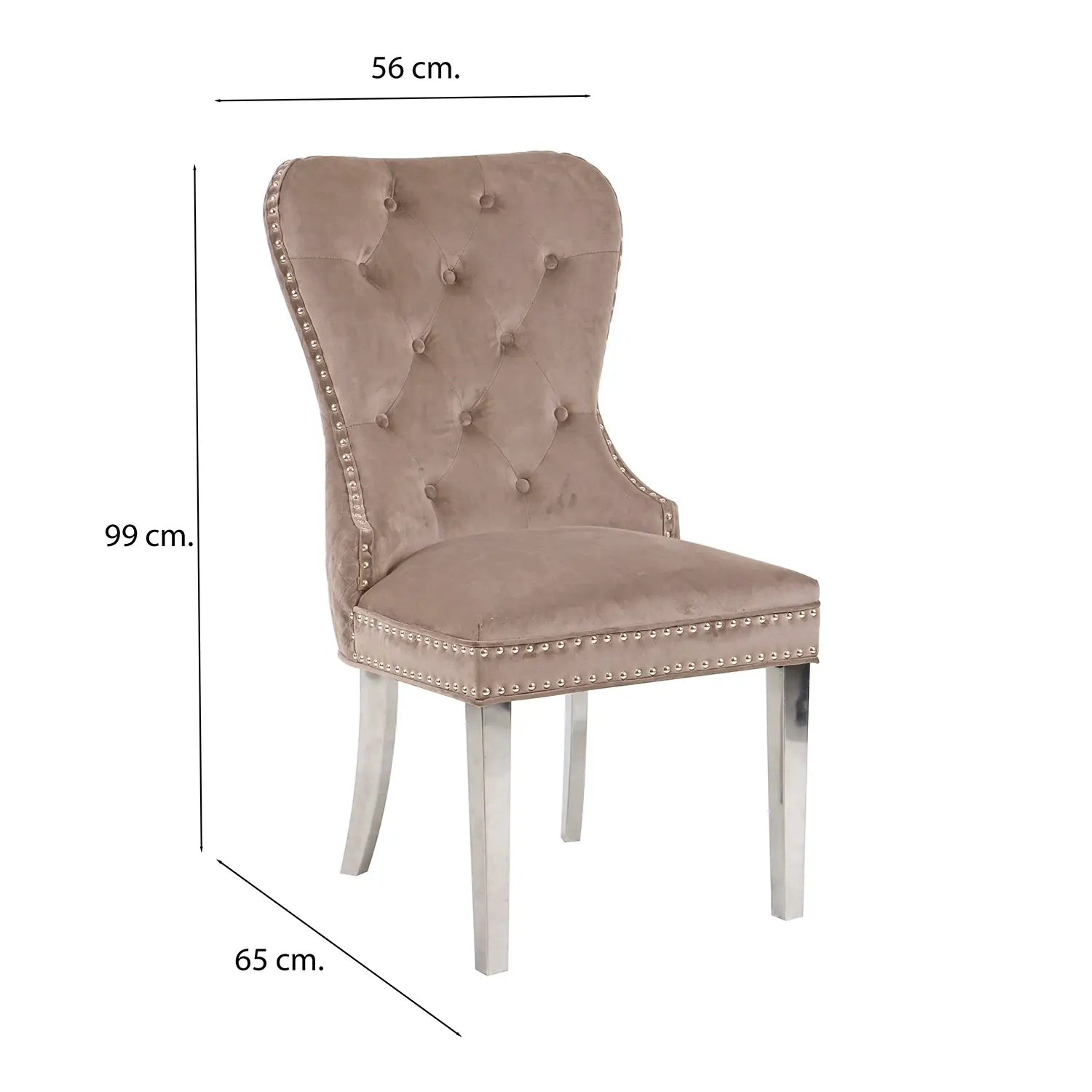 Chennai Set of 4 Velvet Quilted Dining Chairs, also available in Grey - Chair Measurements Image