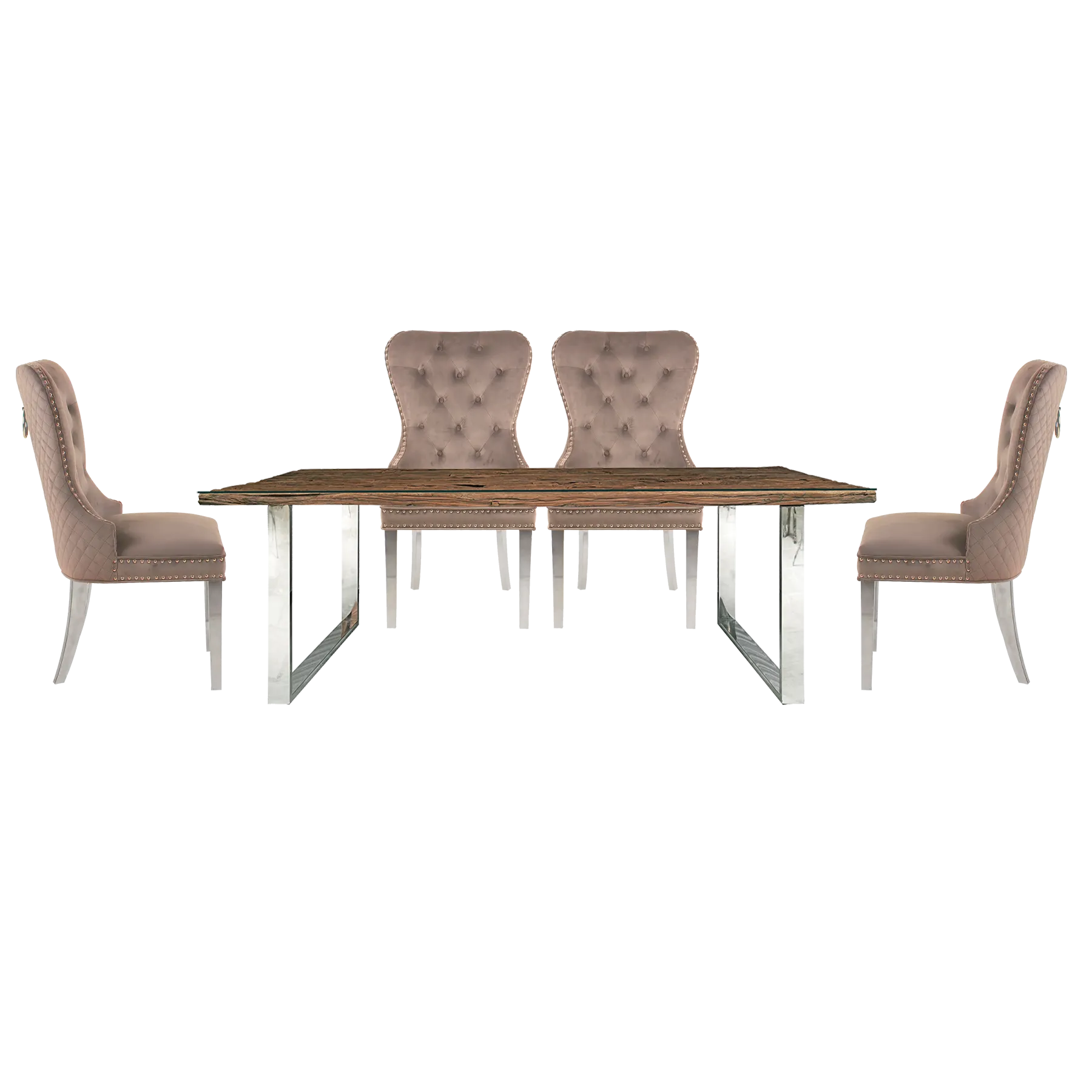 Chennai Railway Sleeper Dining Table with Chennai Quilted Chairs - 180cm - Main Image