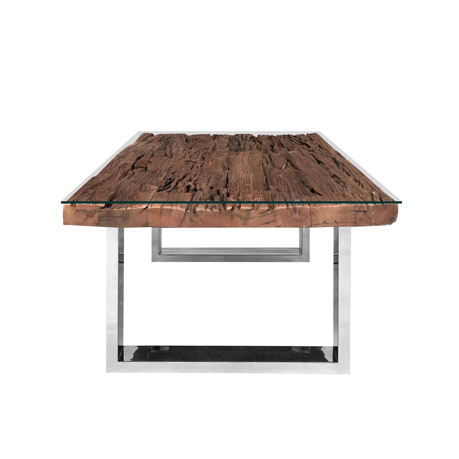 Chennai Railway Sleeper Wood Coffee Table, Matching Furniture Available - Side View of Coffee Table