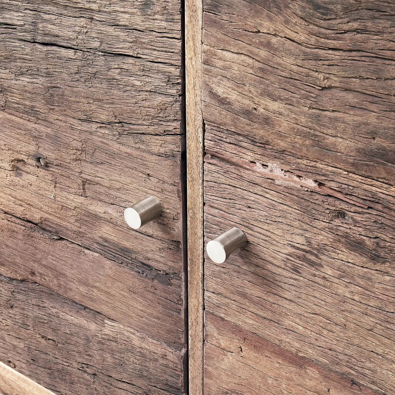 Chennai Railway Sleeper Wood Sideboard, Matching Furniture Available - Close Up of Handles 