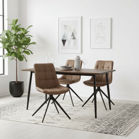Chic Tan Leather Swivel Set of 4 Dining Chairs