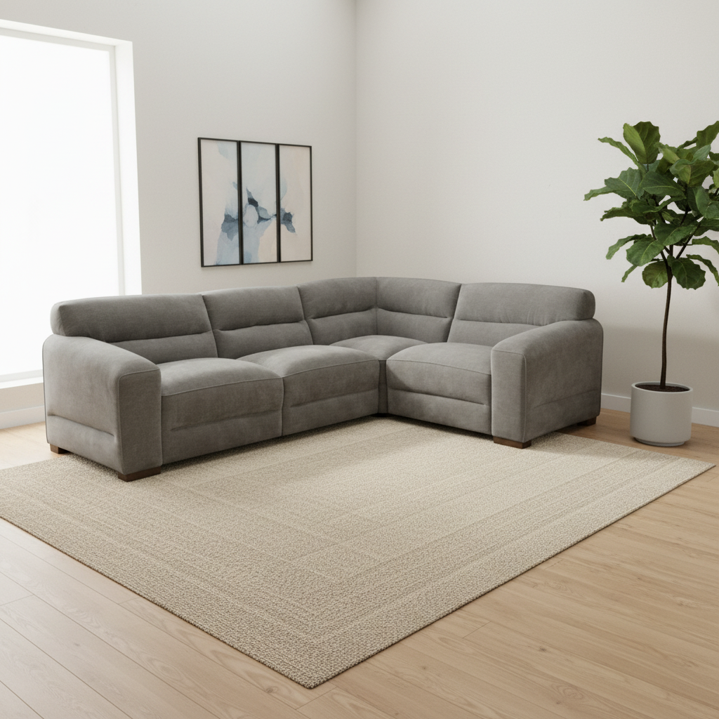Relax in style with the Chicago 2 Corner 1 Corner Fabric Sofa. Available in Green or Grey with left or right-hand facing options and deep comfortable seating.