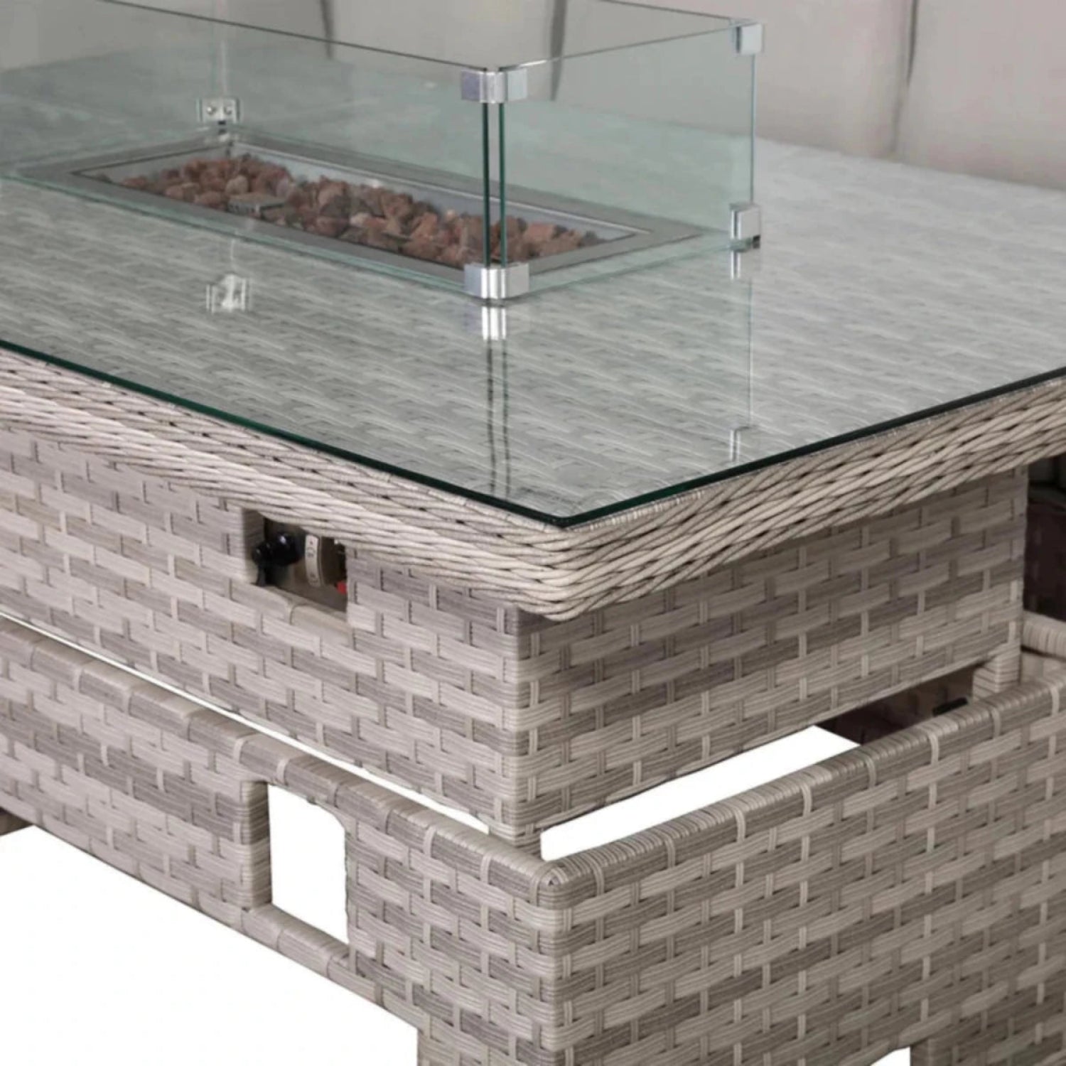 Modern firepit table with lift mechanism for versatile use.