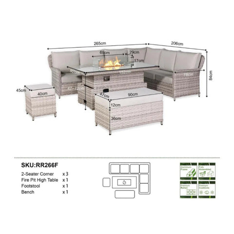 Furniture dimensions showing overall width, depth, and height.