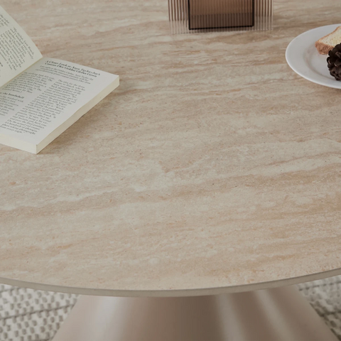 Ciro Cappuccino & Travertine Round Dining Table