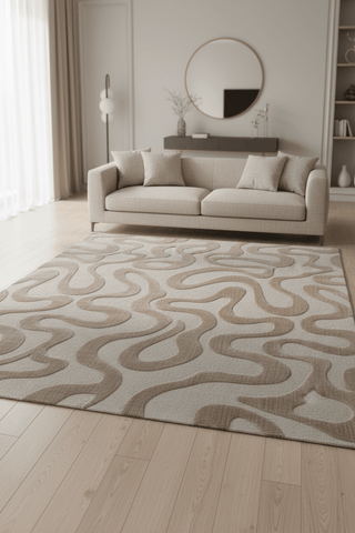 Cleo Modern Textured Curved Line Mink Rug