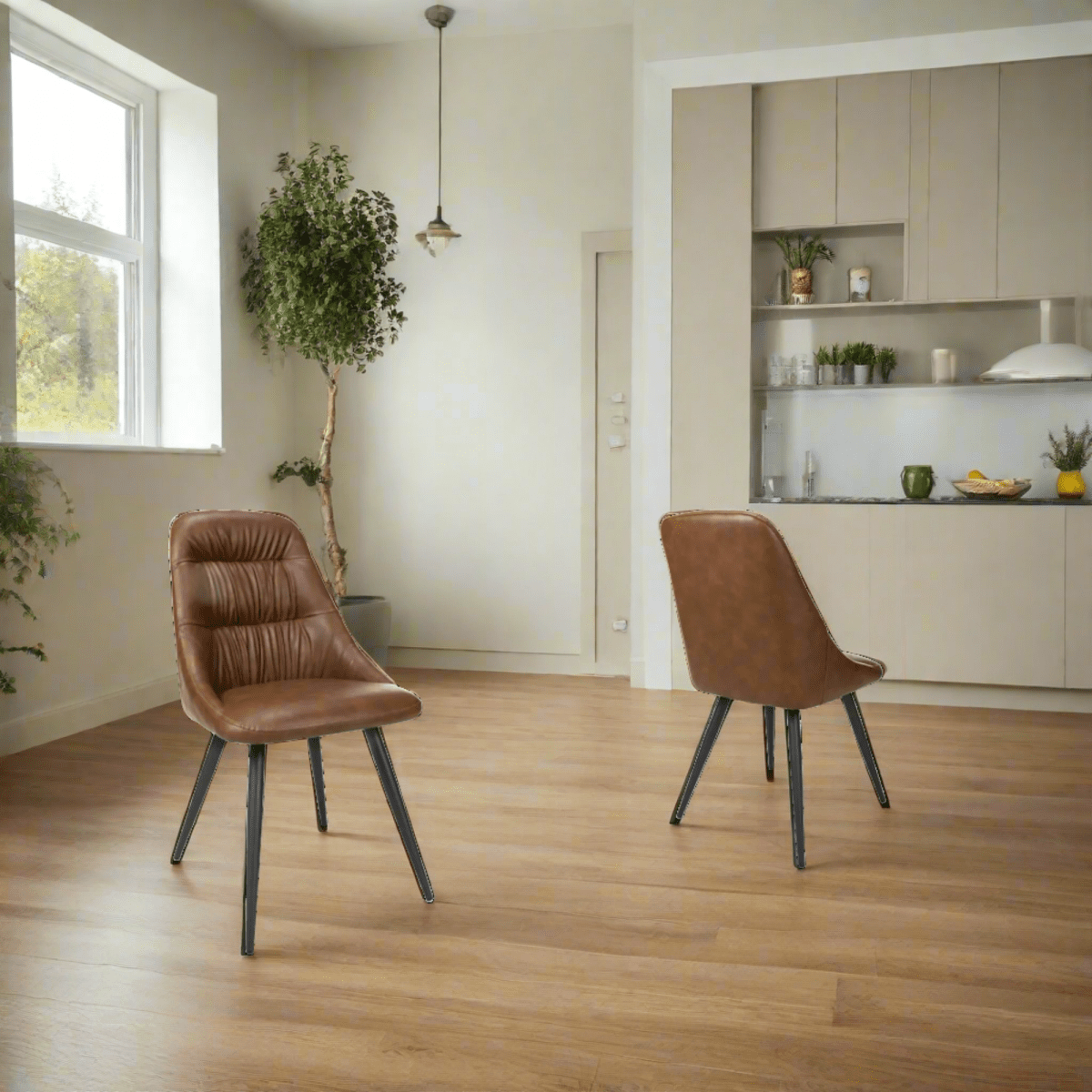 Corinth Leather Effect Tan Dining Chair - Set of 4 - Pendle Village Furniture