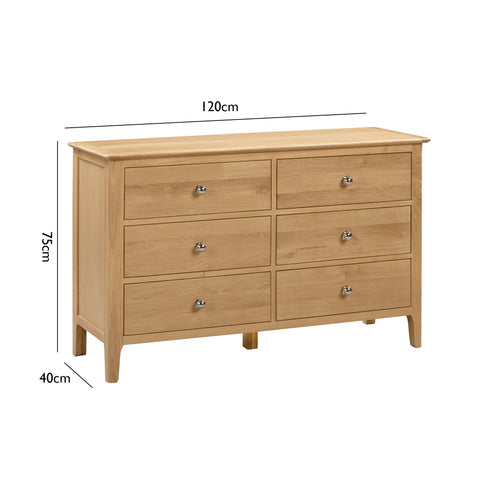 Cotswold Solid Oak 6 Drawer Wide Chest