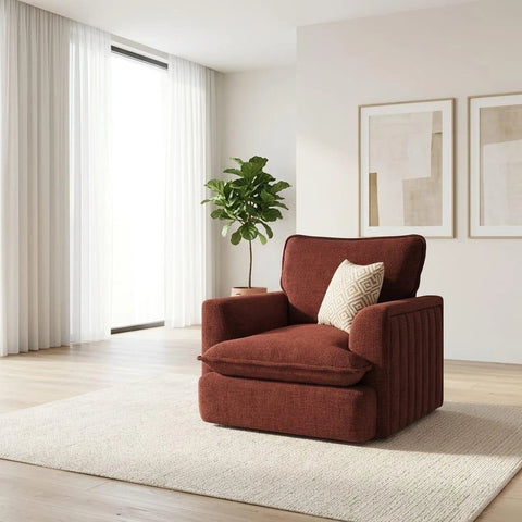 Modern loveseat fabric sofa with soft upholstery, deep comfortable seating, plush back cushions.