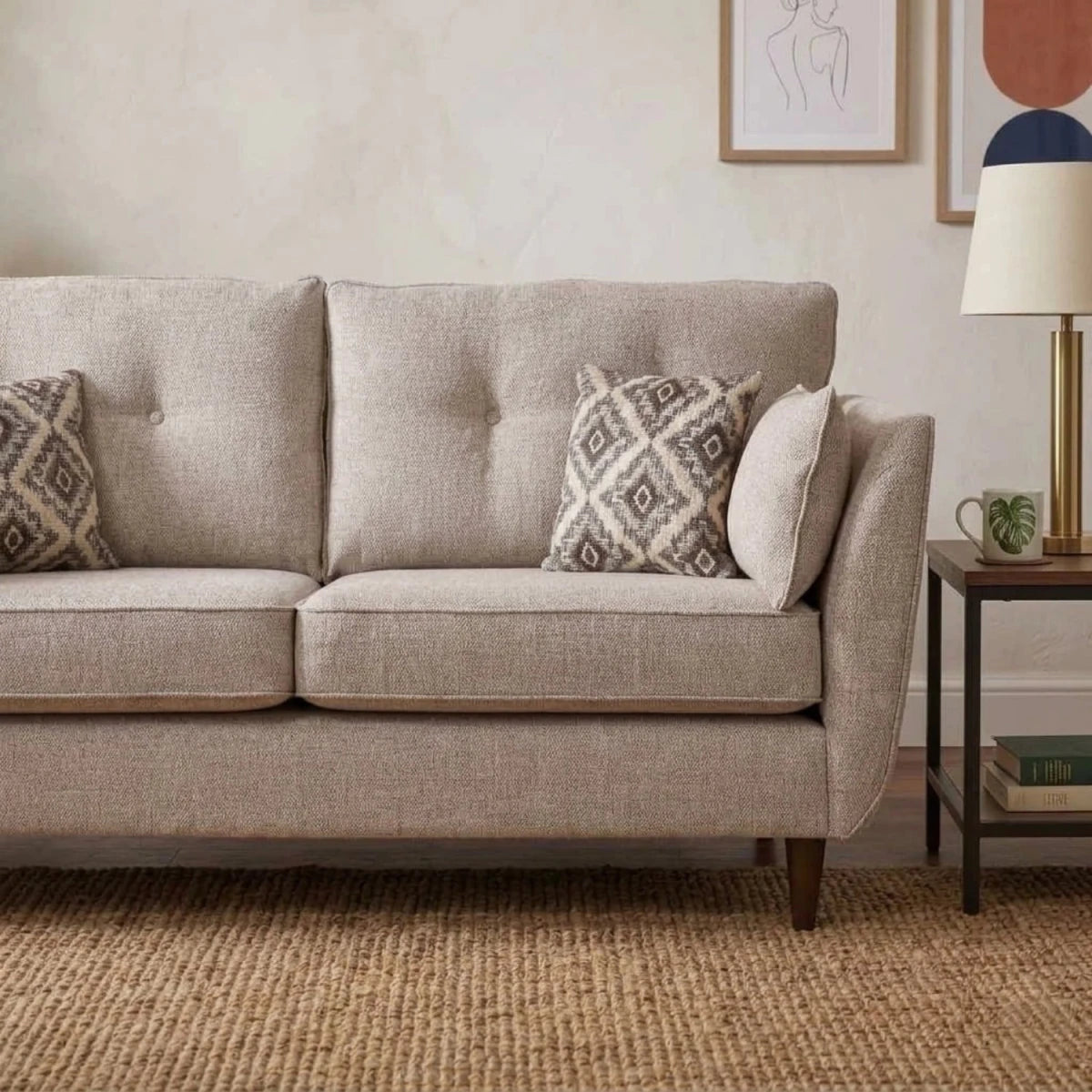 Crawley Alanah cushions with geometric pattern and soft fabric.