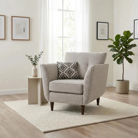 Modern accent chair with structured seating and contemporary style.