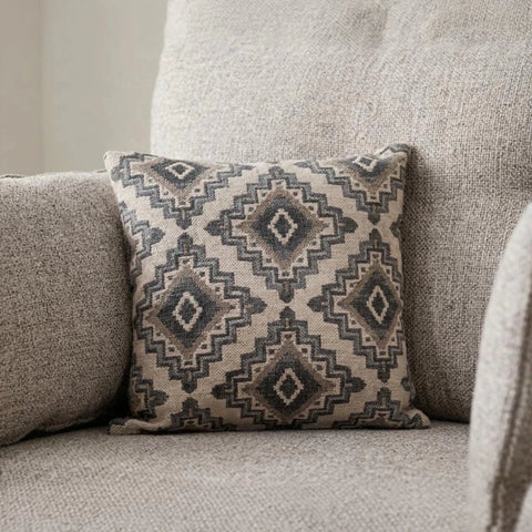 Crawley Alanah cushions with geometric pattern and soft fabric.