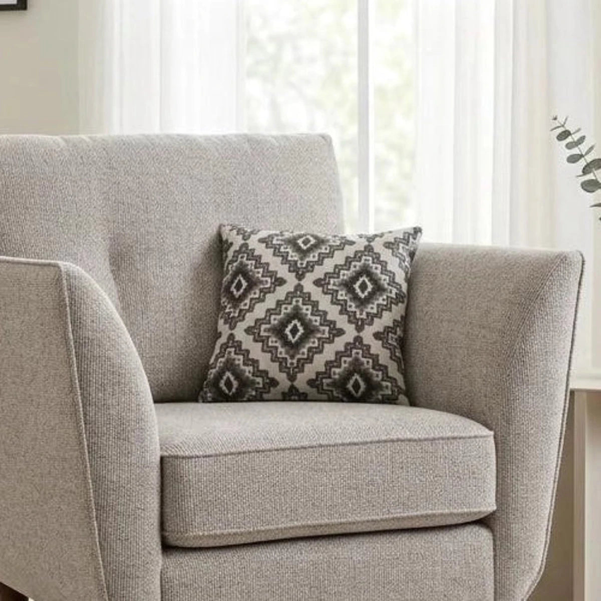 Crawley Alanah cushions with geometric pattern and soft fabric.