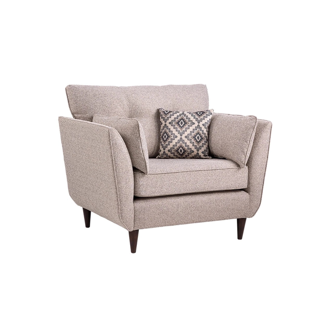 Modern love chair with elevated legs and structured seating.