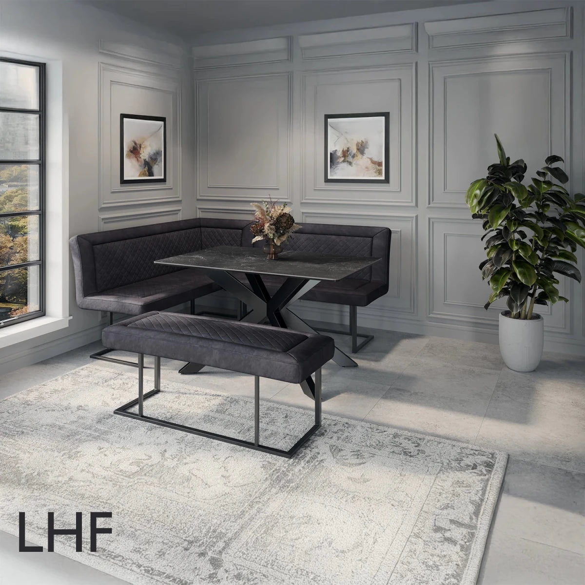 Cree Small Table with Left Hand Facing Corner Bench and Low Bench Dining Set