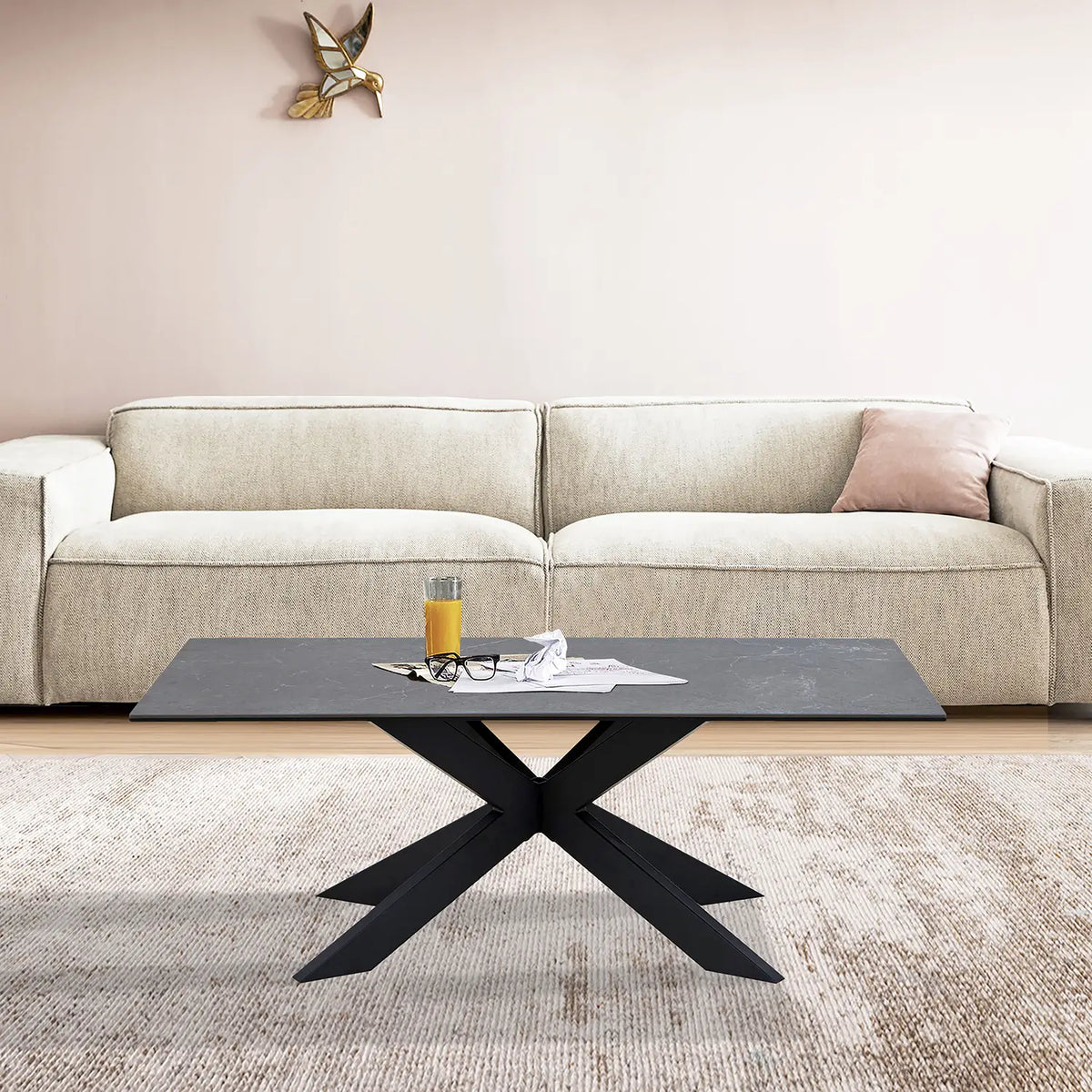 Cree Black sintered stone Coffee Table with black Metal Legs 