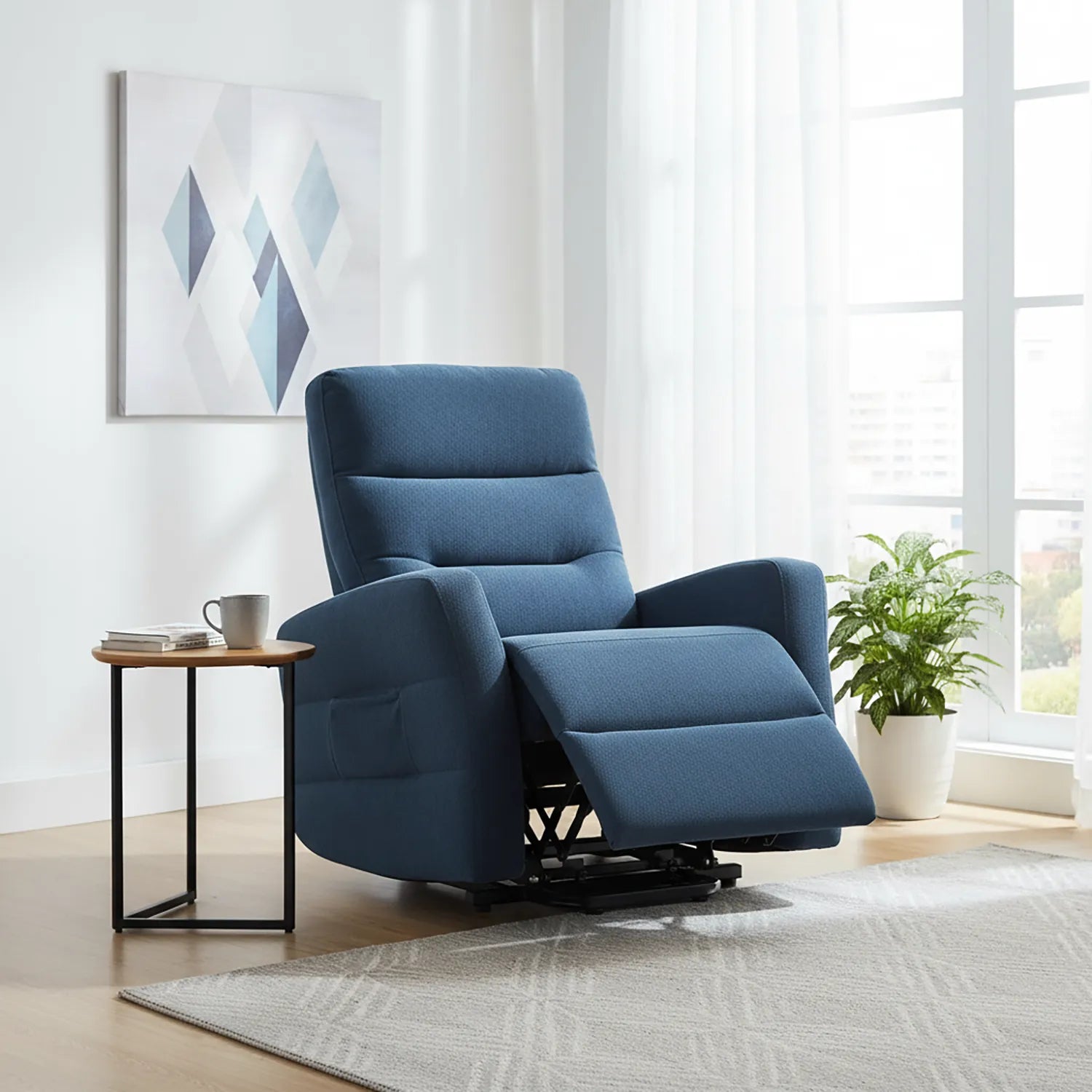 Crewe Blue Fabric Tilt and Rise Electric Recliner Chair - Pendle Village Furniture