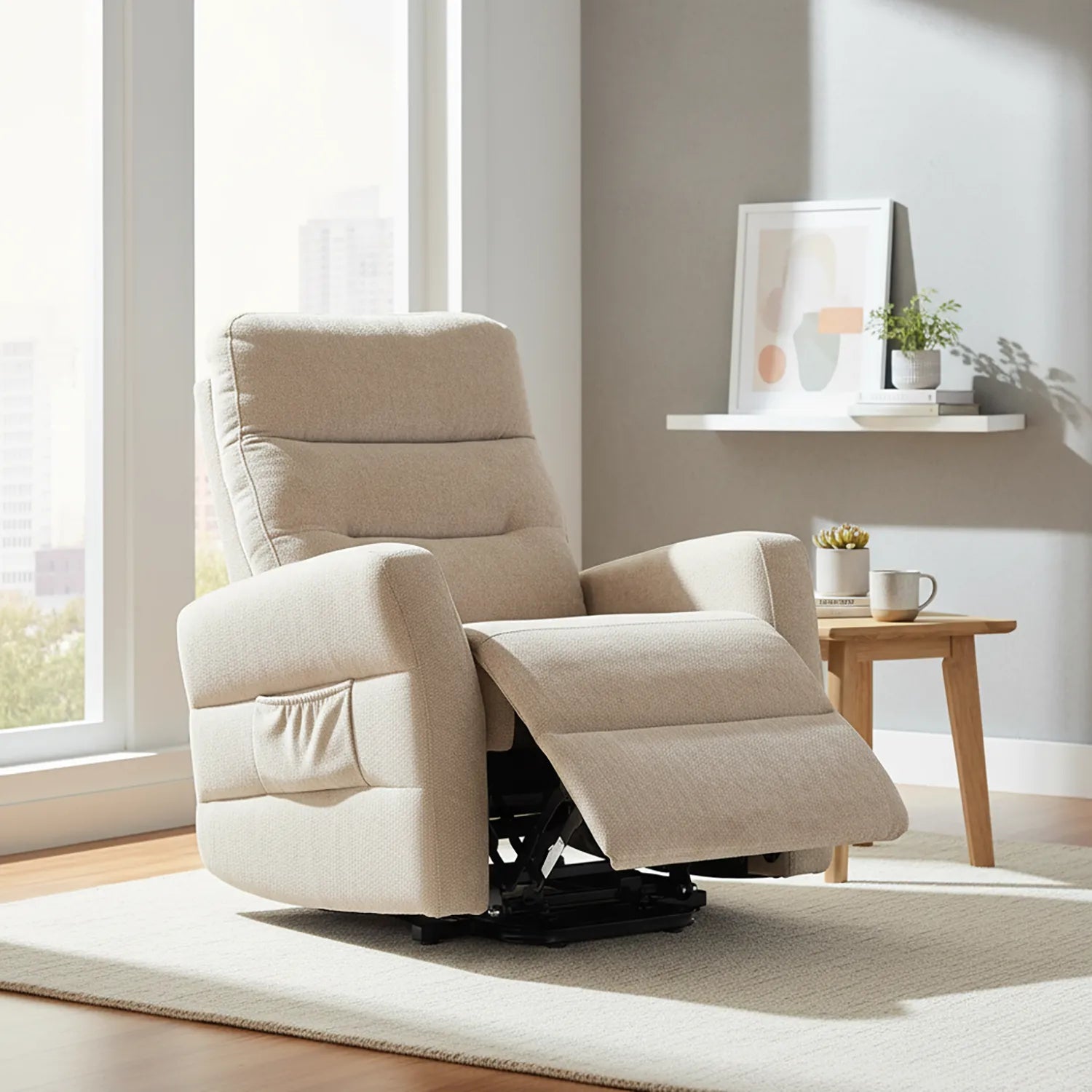 Crewe Mink Fabric Tilt and Rise Electric Recliner Chair - Pendle Village Furniture