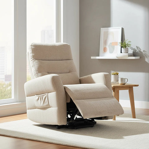 Crewe Mink Fabric Tilt and Rise Electric Recliner Chair - Pendle Village Furniture