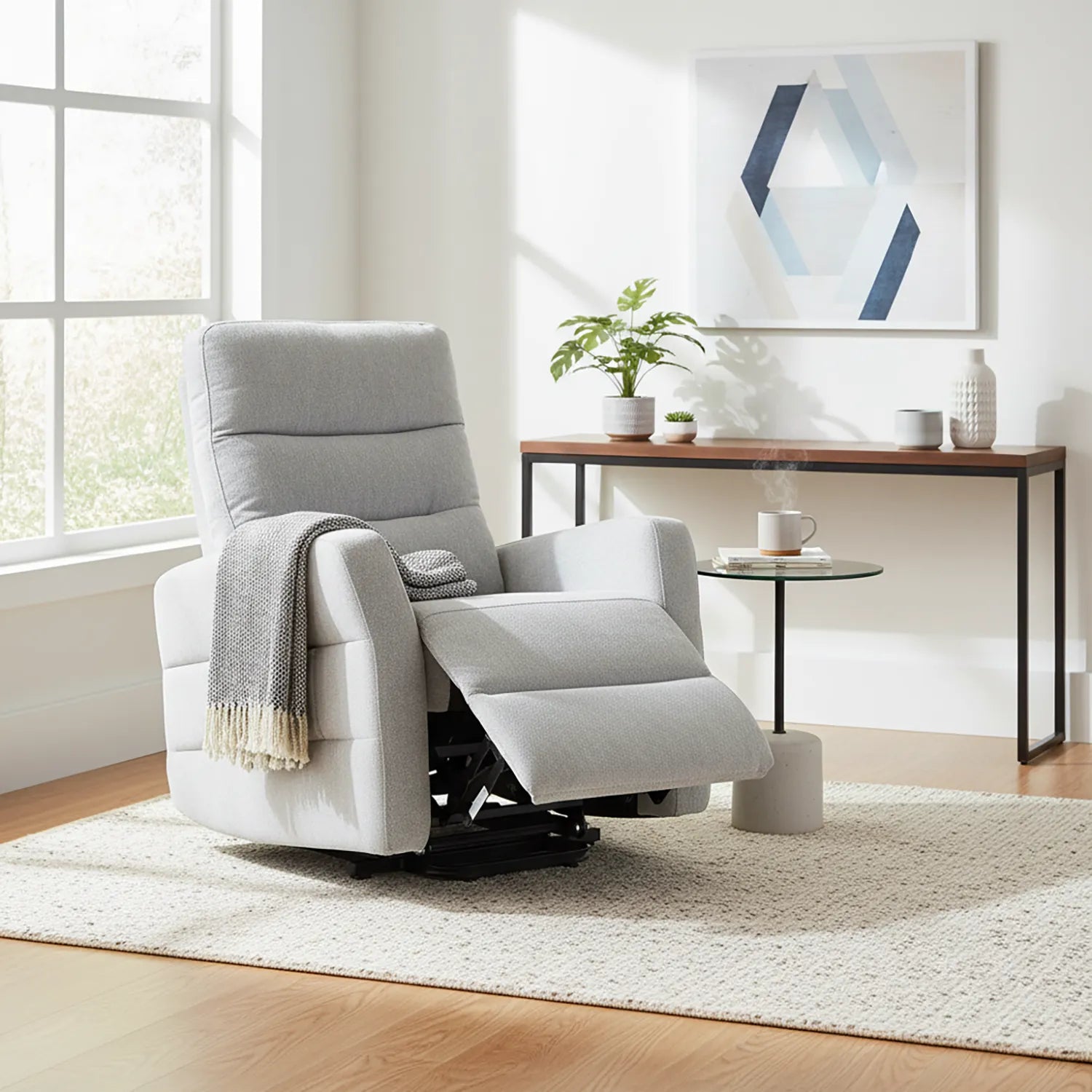 Crewe Silver Fabric Tilt and Rise Electric Recliner Chair - Pendle Village Furniture