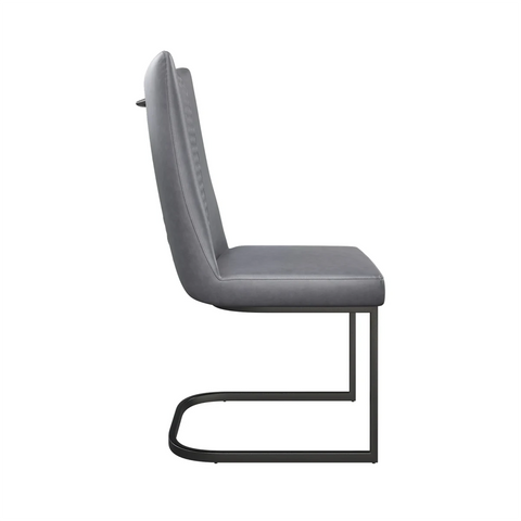Side View of Cuneo Antique Grey Faux Leather Dining Chairs – Set of 4. Avaialble in Grey or Tan 