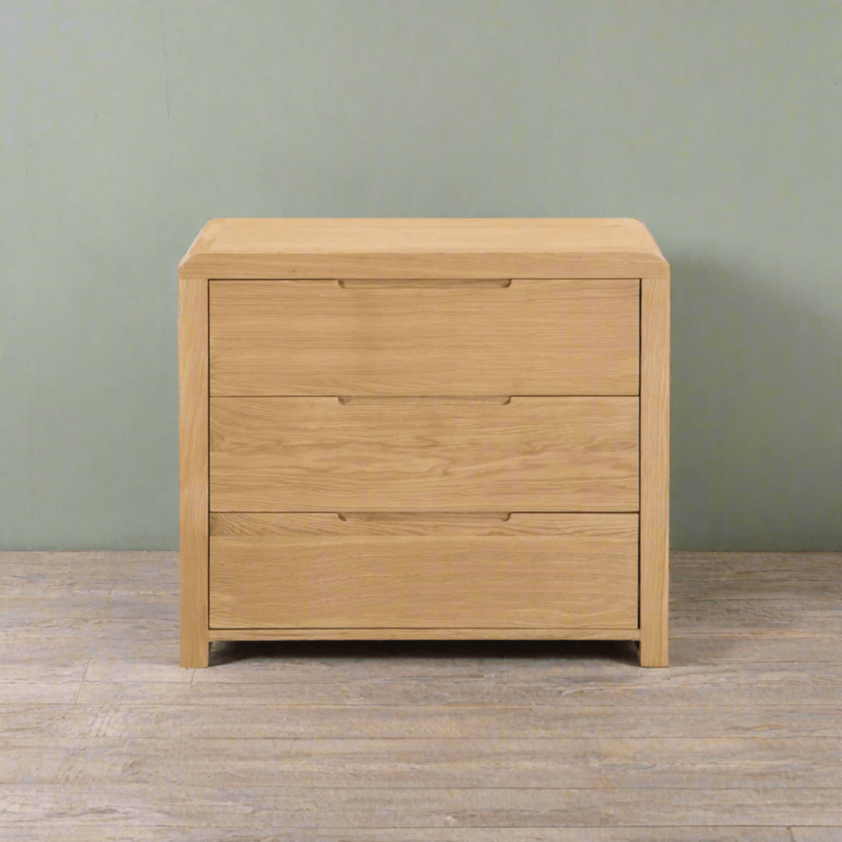 Carve Small Solid White Oak and Oak Veneer 3 Drawer Chest - Pendle Village Furniture