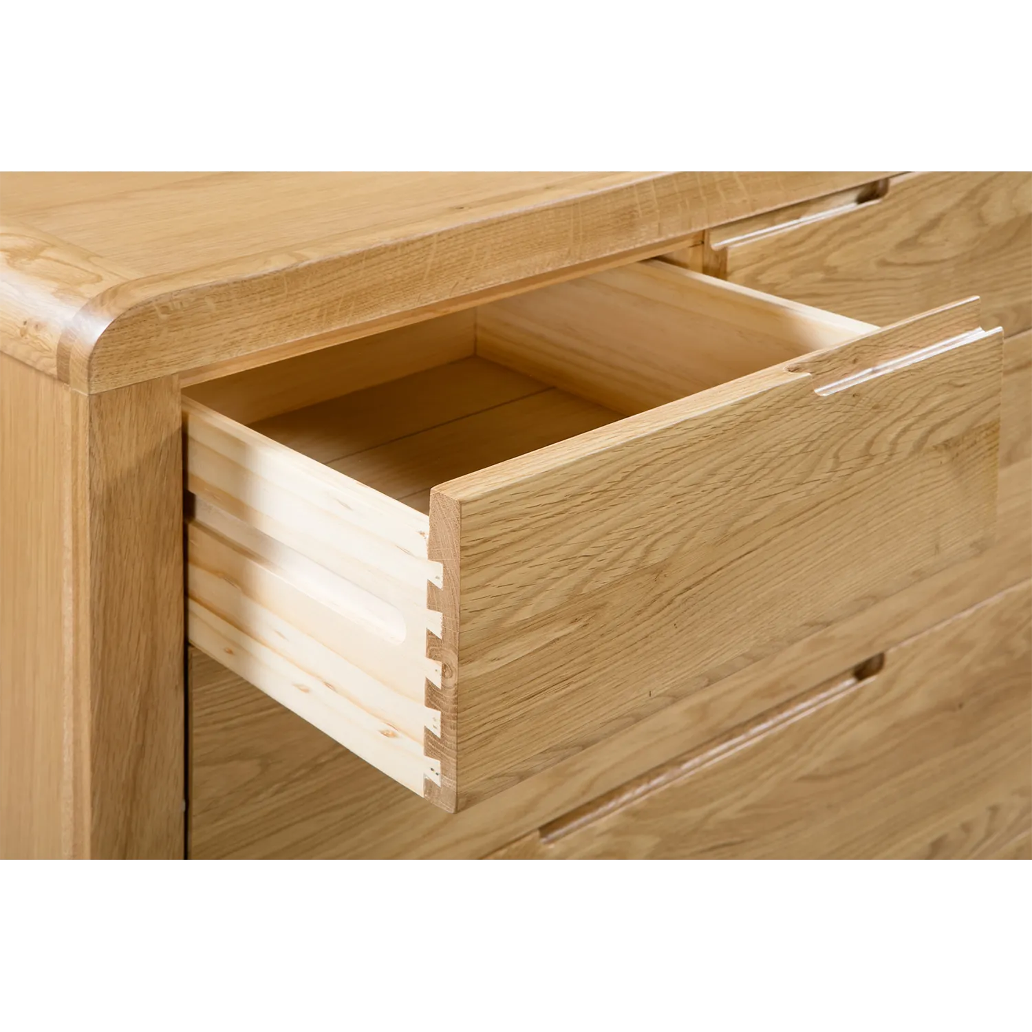 Carve Solid White Oak and Oak Veneer 3+2 Drawer Chest - Top Drawer