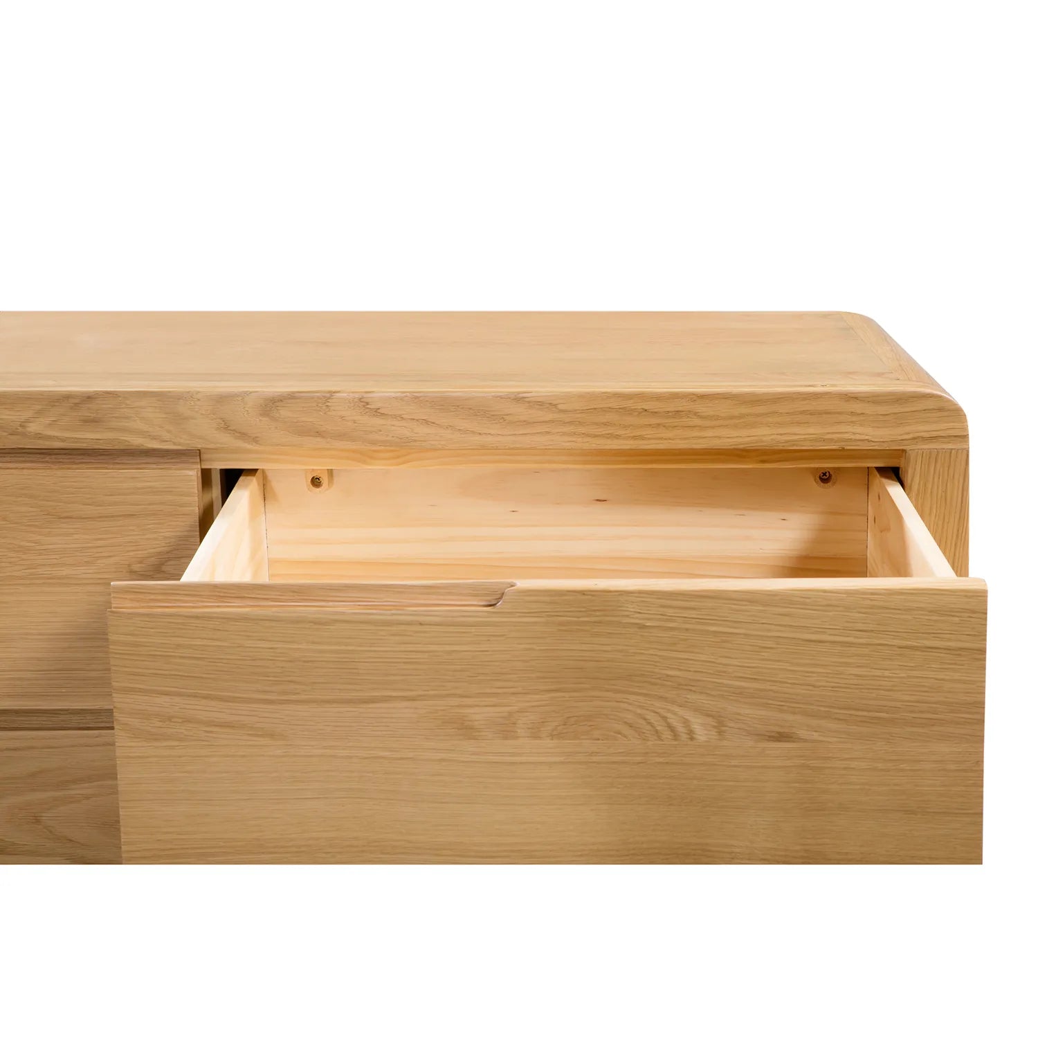Carve Solid White Oak and Oak Veneer 3+2 Drawer Chest - Top Drawer Open 