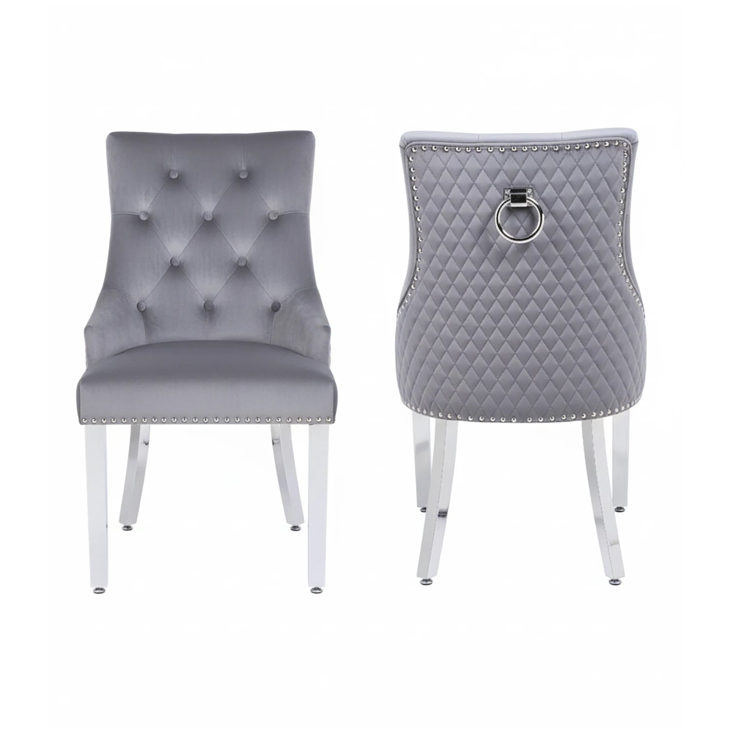 Marbella Grey Marble Dining Table with Light Grey Velvet Dining Chairs - Pendle Village Furniture