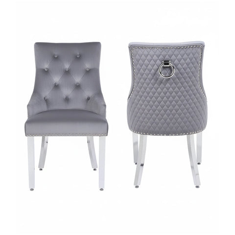 Marbella Grey Marble Dining Table with Light Grey Velvet Dining Chairs - Pendle Village Furniture
