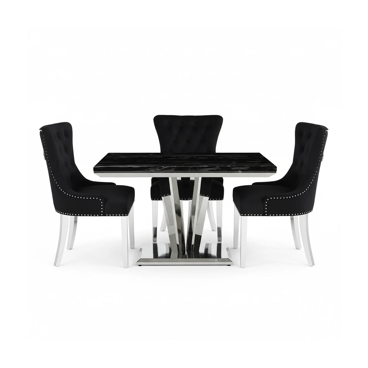 Winsor Black Marble Dining Table with 4 Winsor Velvet Knockerback Chairs - Pendle Village Furniture