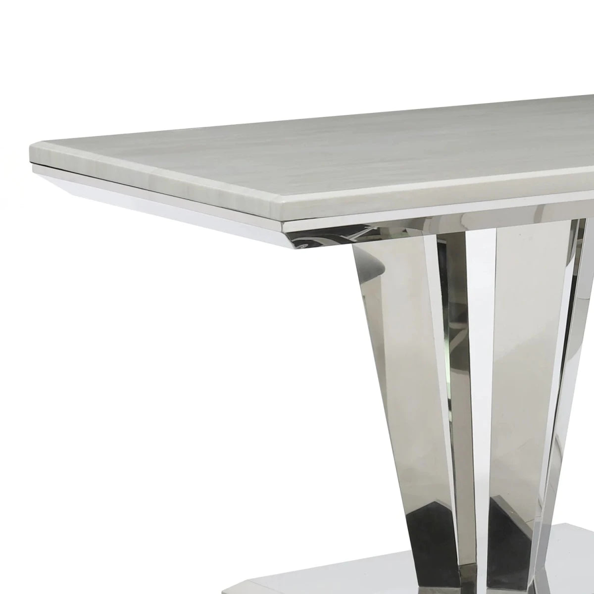 Close up Small marble dining table 120cm chrome frame