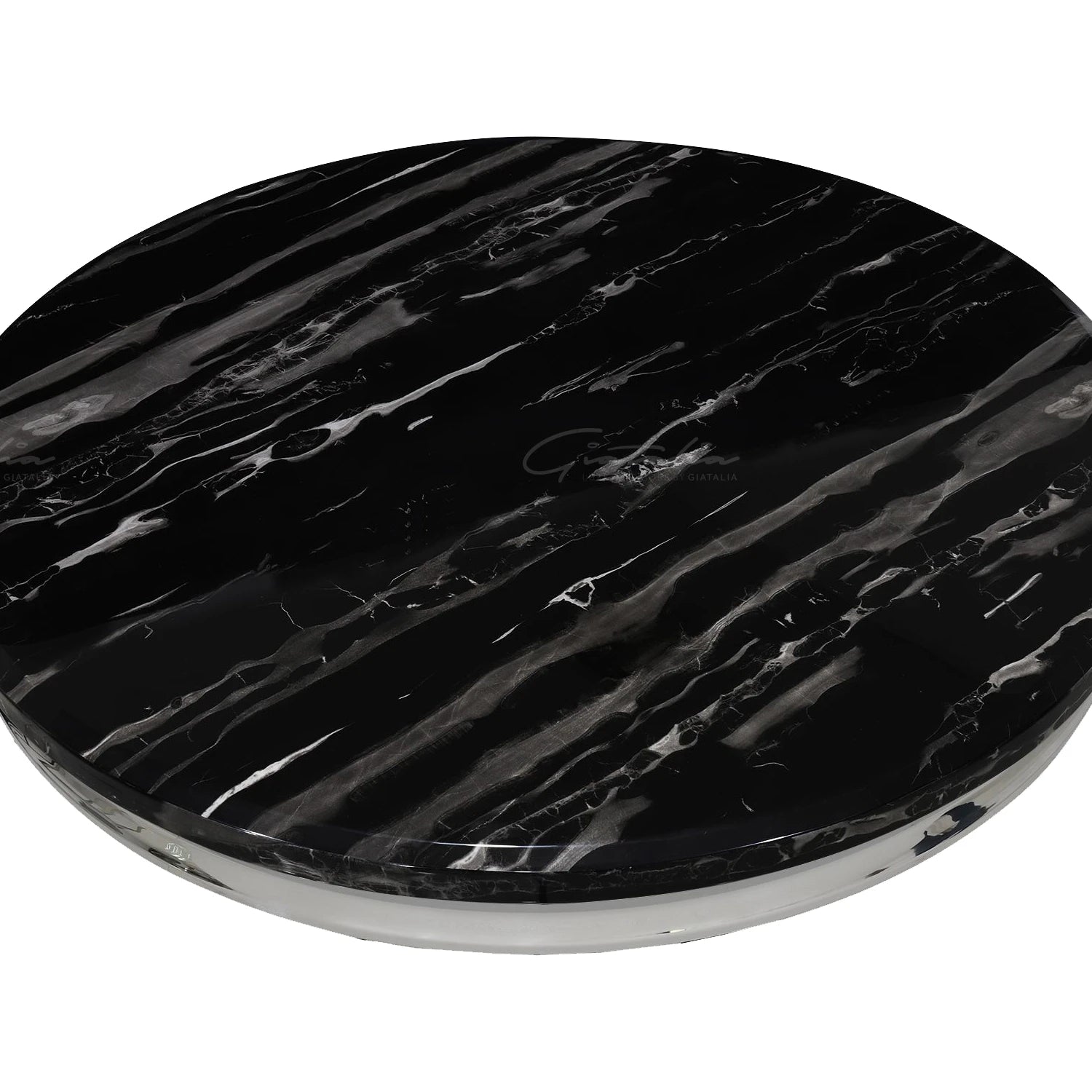 Winsor Round Black Marble Dining Table with 4 Winsor Velvet Knockerback Chairs - Pendle Village Furniture