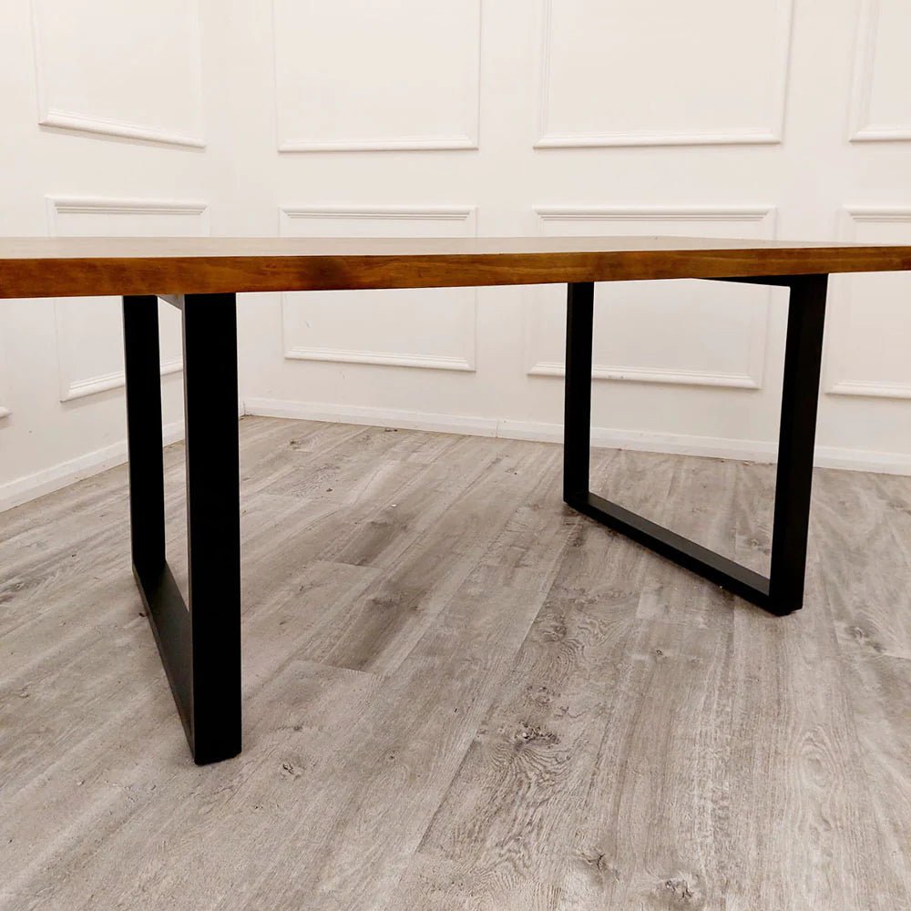 Amelia 1.8m Dining Table Solid Dark Pine wood with Matt Black Metal Legs - Pendle Village Furniture
